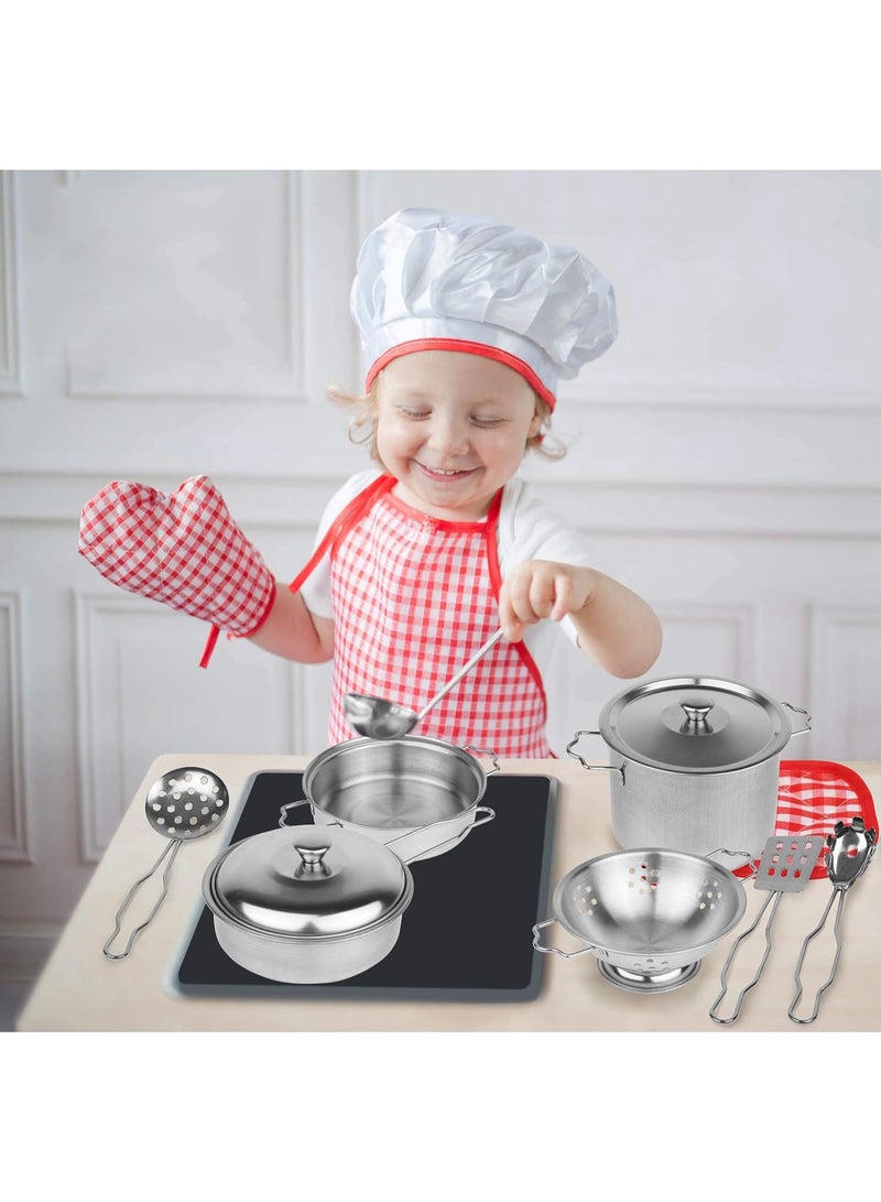 REZZOSS Stainless Steel Kitchen Playset 8 Pcs for Kids – Realistic Metal Cookware Pots & Pans Toy with Lids, Cooking Utensils & Pot Holder | Mini Chef Pretend Play Cooking Set | Montessori Learning Birthday Gift for Boys & Girls 3+ - Image 4